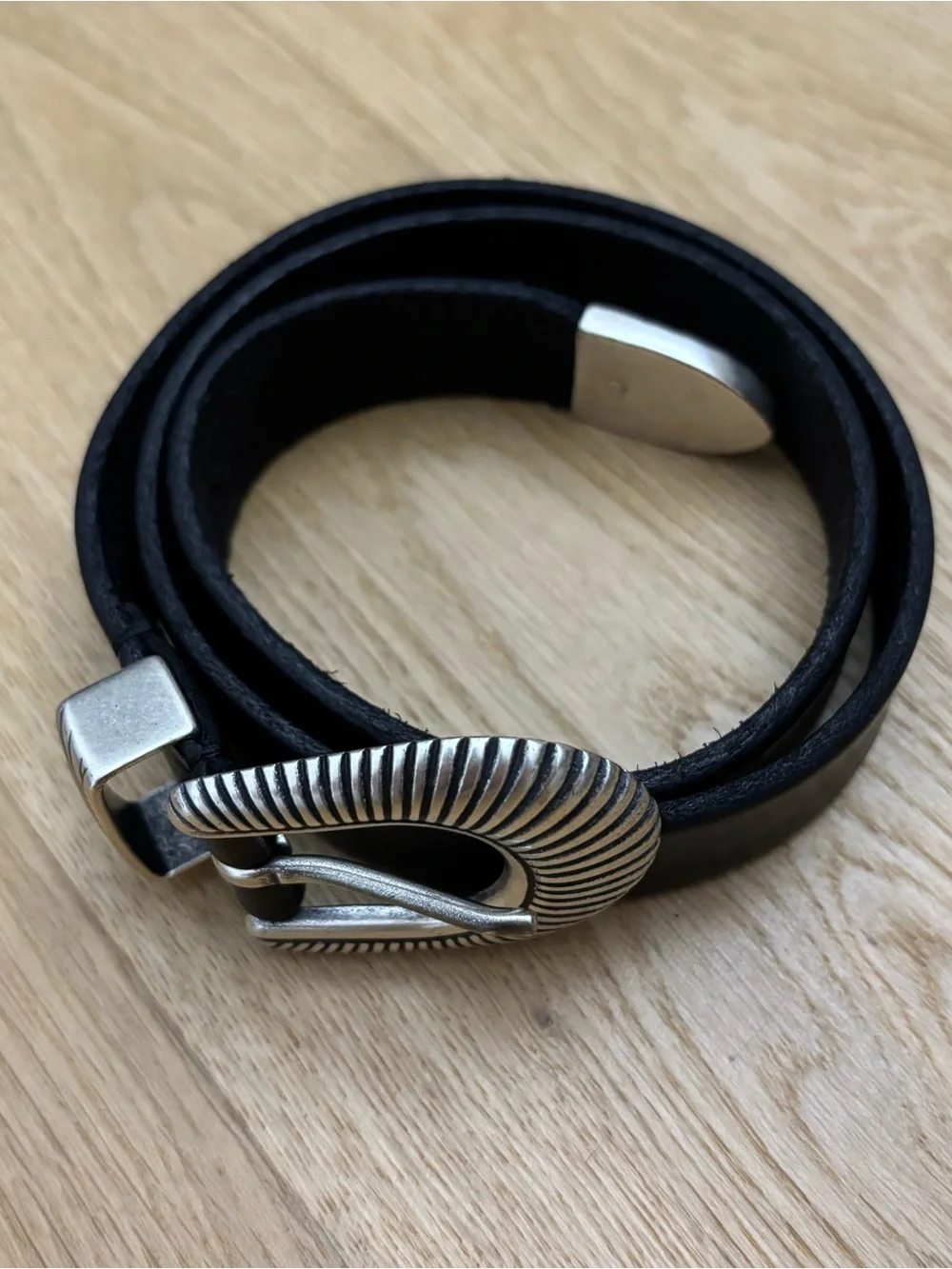 Black Western-Inspired Women's Belt with Silver Buckle